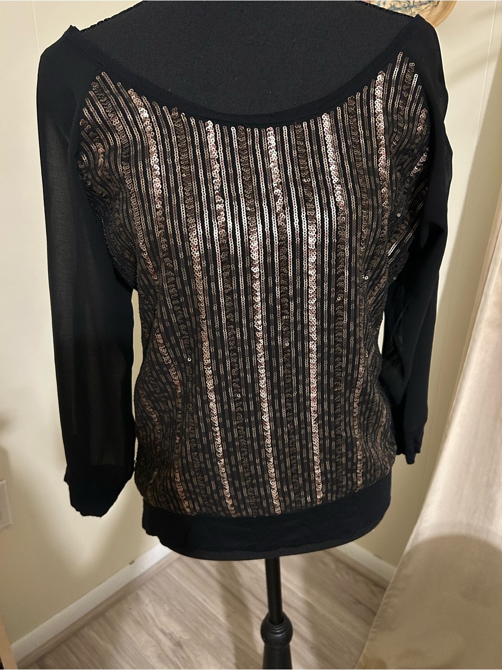 Express Black Top with Gold Sequin